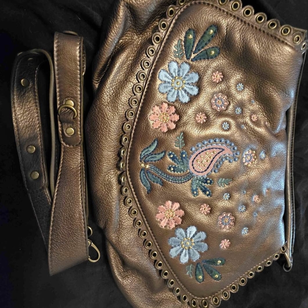 Isabella Fiore Brown and Blue Floral Shoulder Bag